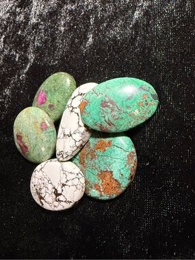 Turquoise & White Mixed Gemstone Cabochons - Lot of 6 Polished Stones